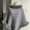 Rex Rabbit Fur Collar Shawl Cape Luxury