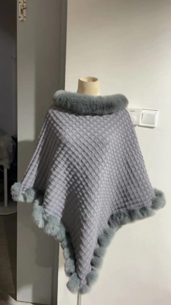 Rex Rabbit Fur Collar Shawl Cape Luxury