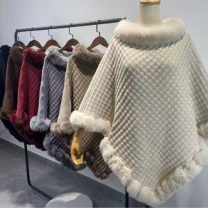 Rex Rabbit Fur Collar Shawl Cape Luxury