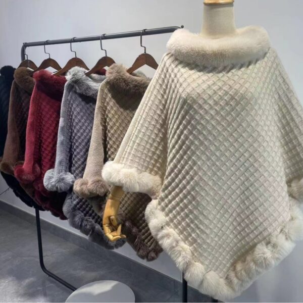 Rex Rabbit Fur Collar Shawl Cape Luxury