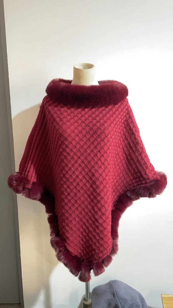 Rex Rabbit Fur Collar Shawl Cape Luxury