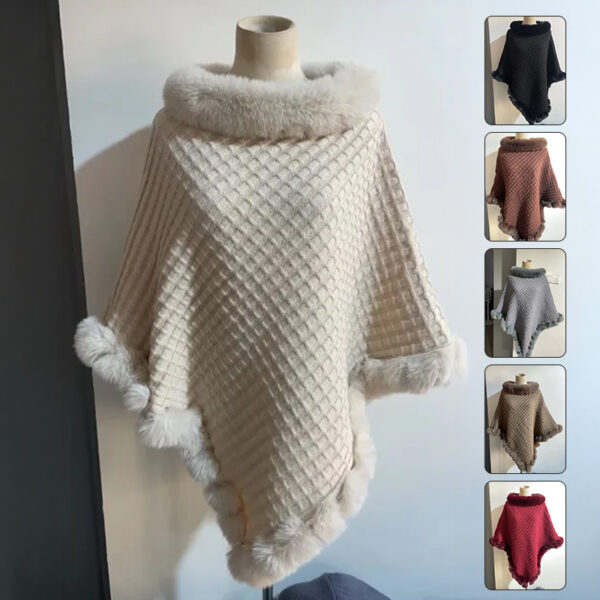 Rex Rabbit Fur Collar Shawl Cape Luxury